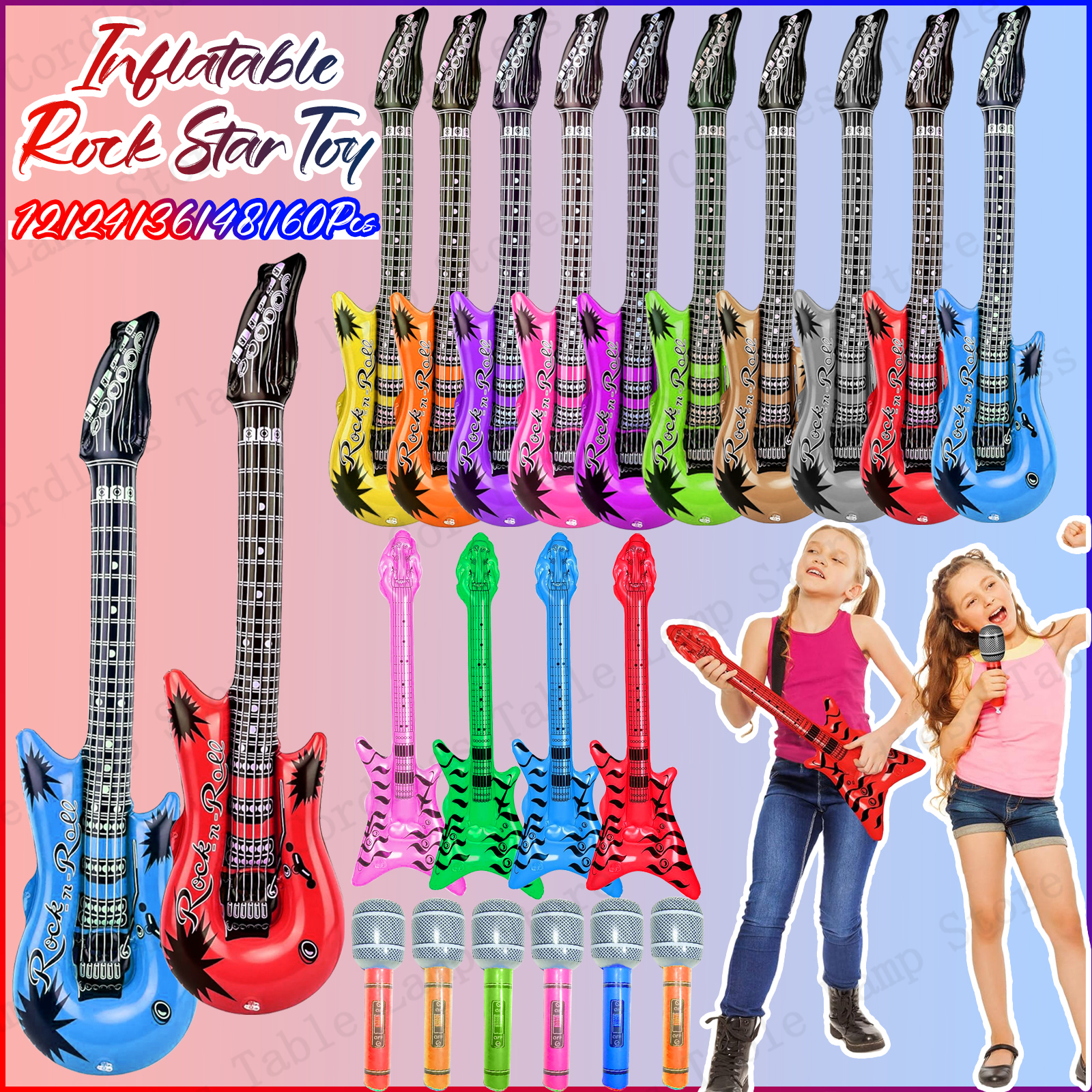 Musical Instrument You Blow - 12-60Pcs Inflatable Rock Star Toy Inflatable